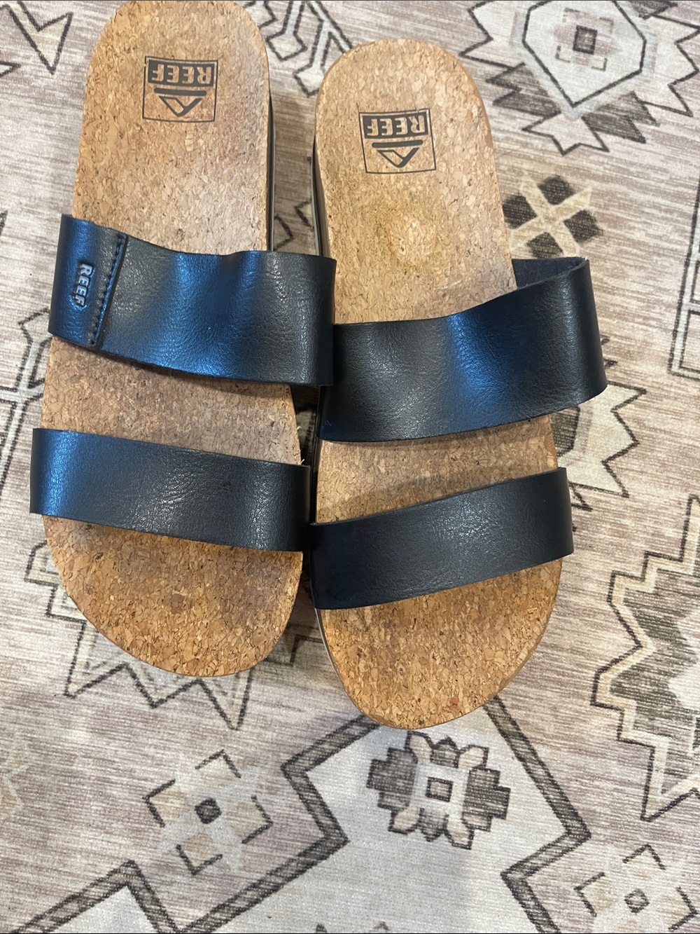 Reef Women’s Black Double-Strap Cork Slide Sandals
